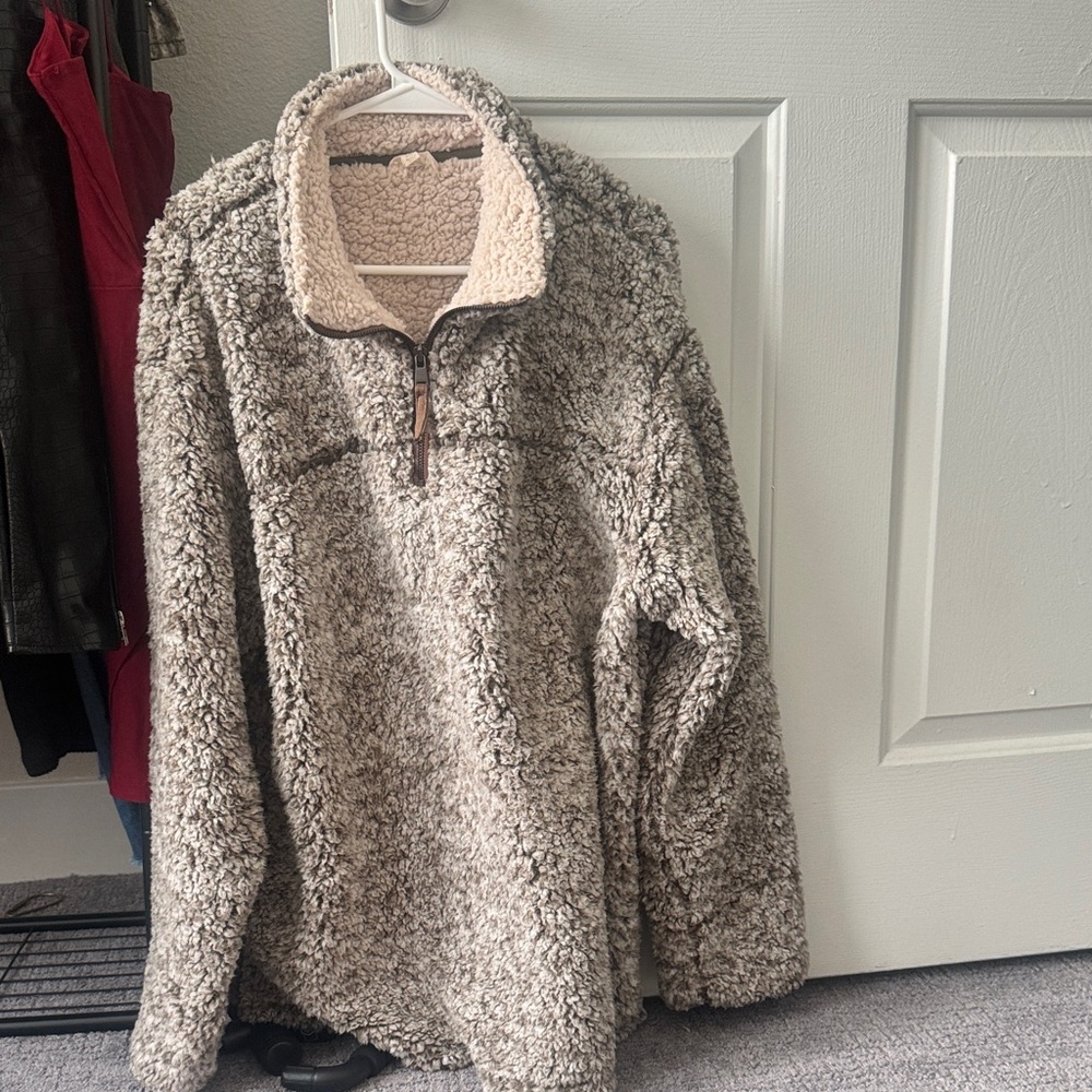 ODDY Cozy Sherpa Quarter-Zip Hoodie - Cream and Brown